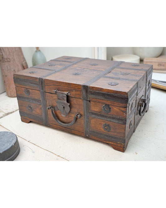 Vintage Wooden Storage Chest Box Original Old Hand Crafted Metal Fitted