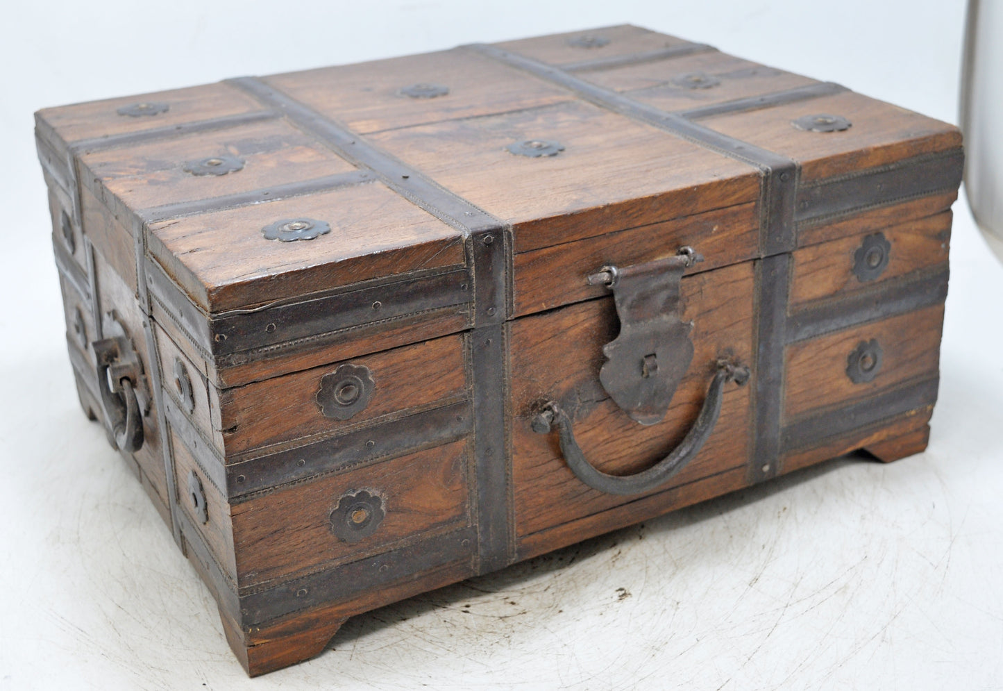Vintage Wooden Storage Chest Box Original Old Hand Crafted Metal Fitted