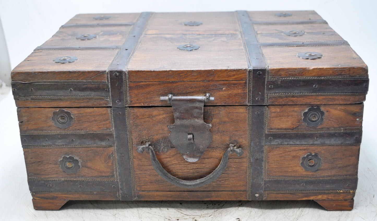 Vintage Wooden Storage Chest Box Original Old Hand Crafted Metal Fitted