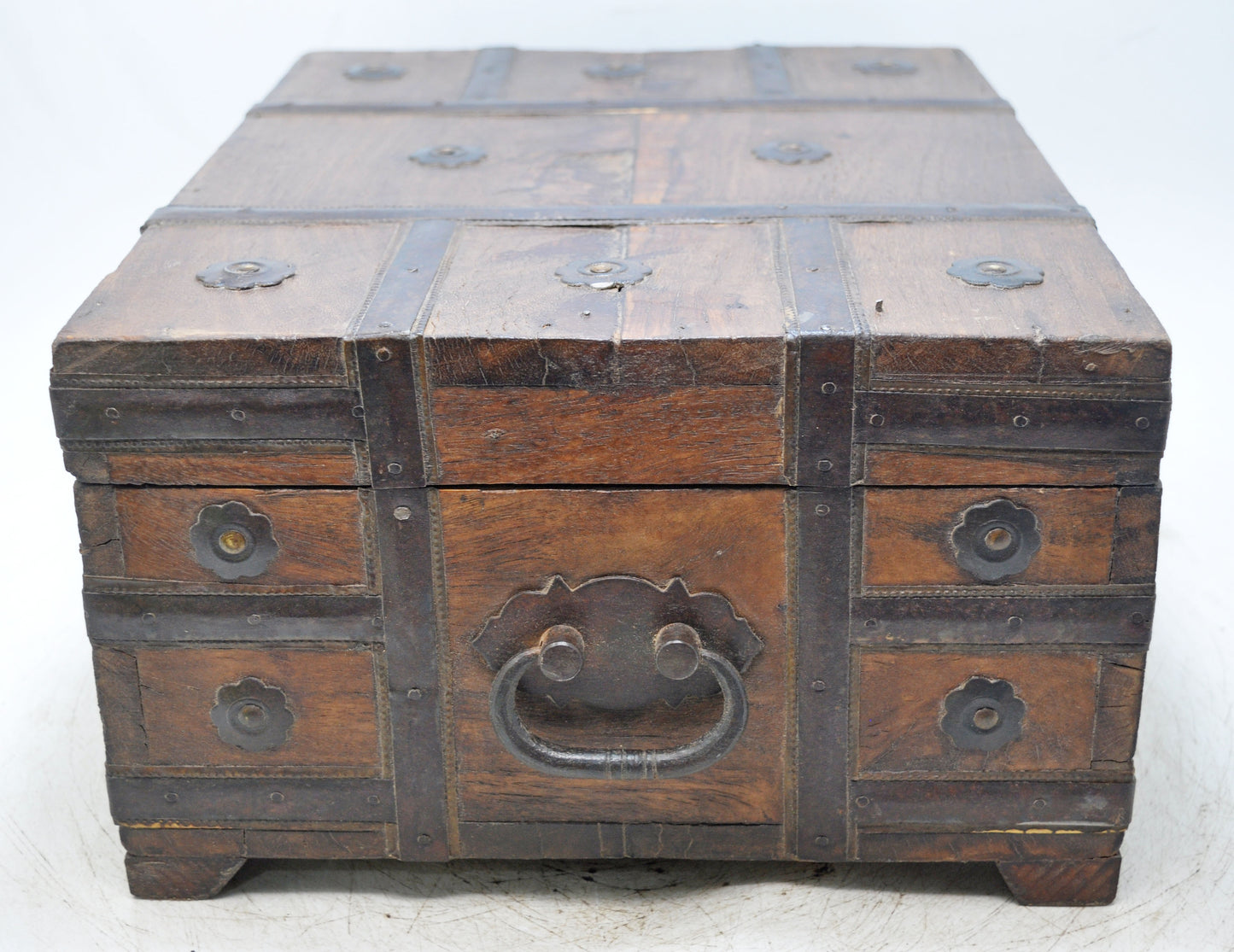 Vintage Wooden Storage Chest Box Original Old Hand Crafted Metal Fitted
