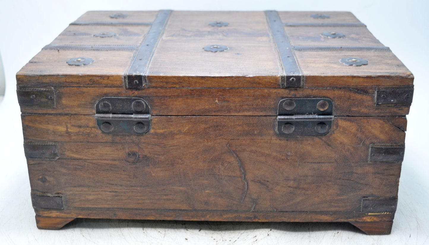 Vintage Wooden Storage Chest Box Original Old Hand Crafted Metal Fitted