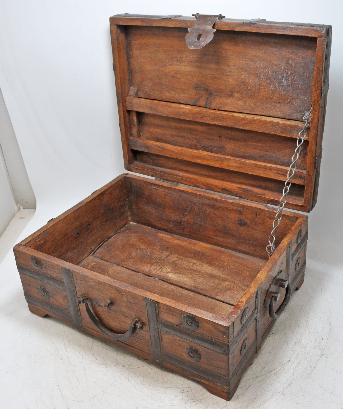 Vintage Wooden Storage Chest Box Original Old Hand Crafted Metal Fitted