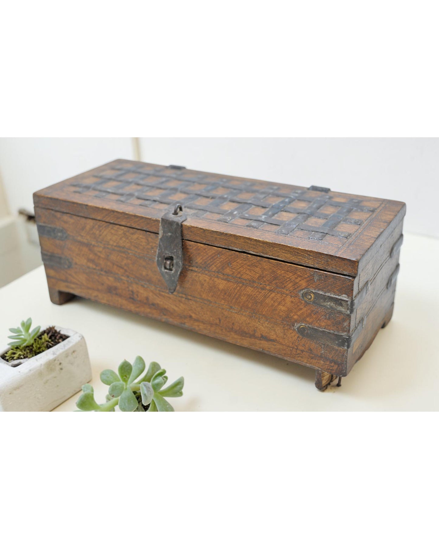 Vintage Wooden Storage Chest Box Original Old Hand Crafted Metal Fitted