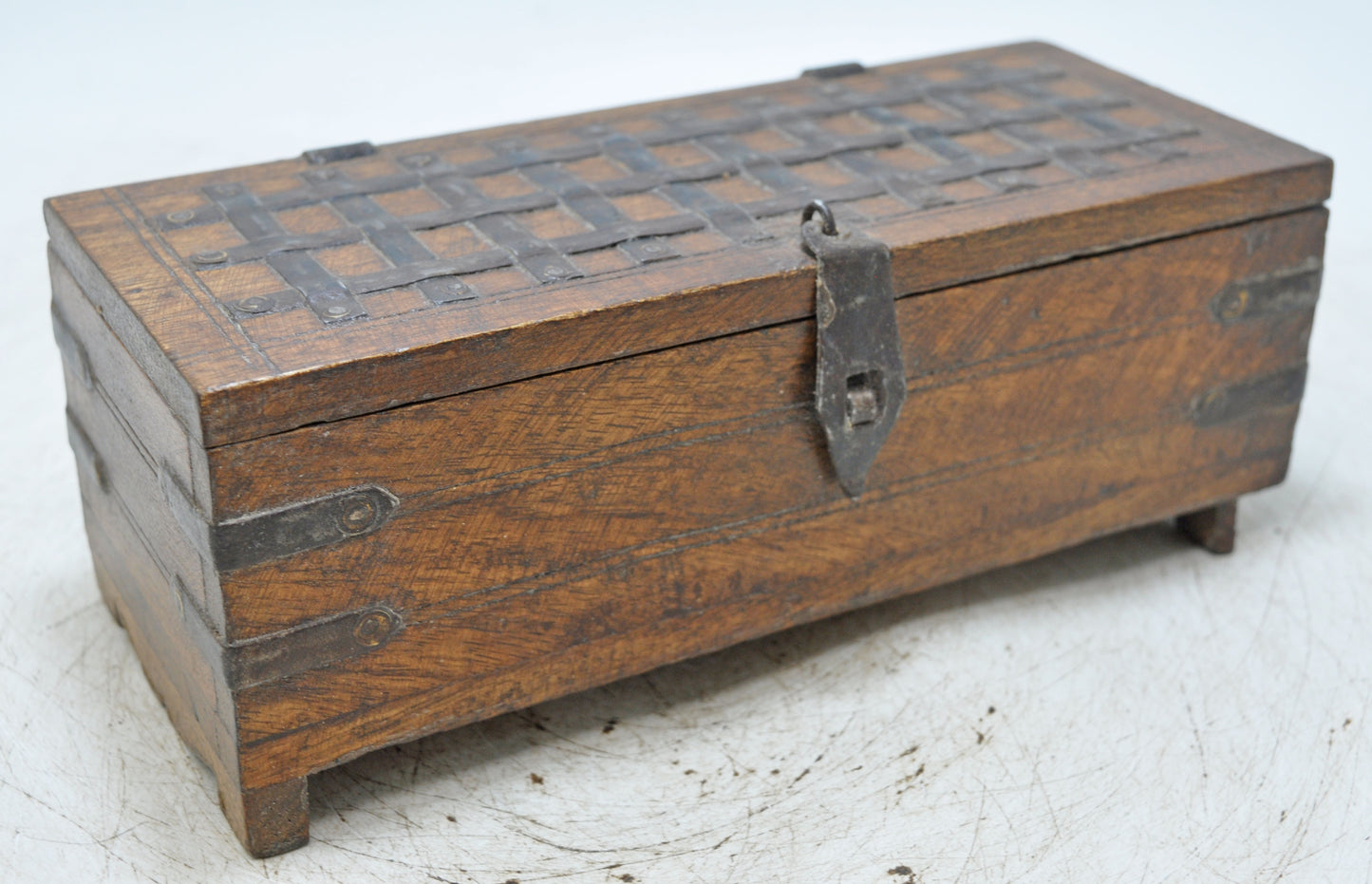 Vintage Wooden Storage Chest Box Original Old Hand Crafted Metal Fitted
