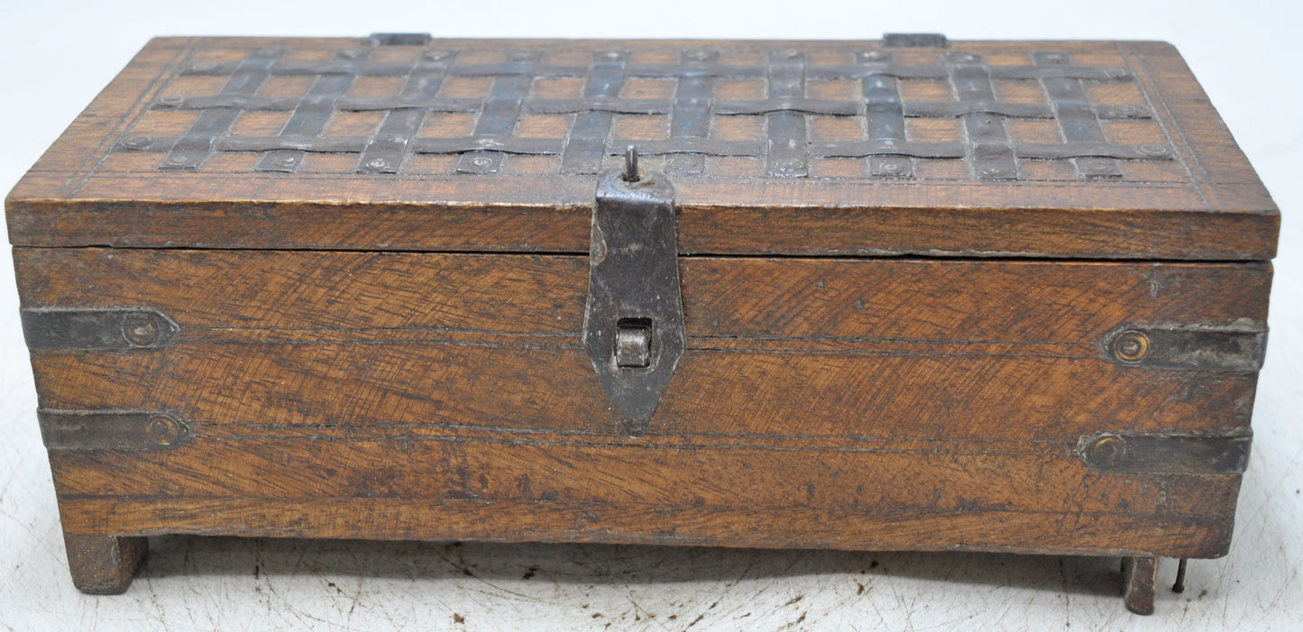 Vintage Wooden Storage Chest Box Original Old Hand Crafted Metal Fitted