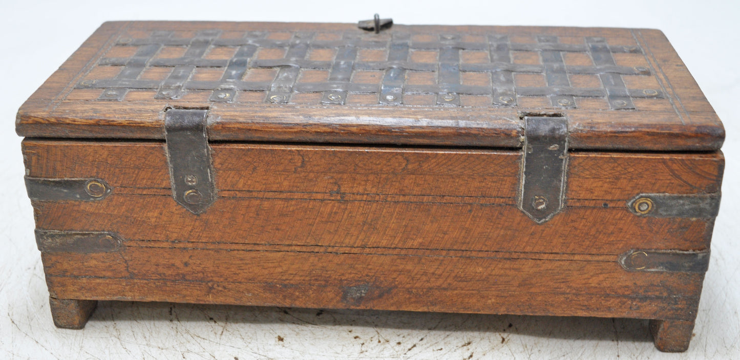 Vintage Wooden Storage Chest Box Original Old Hand Crafted Metal Fitted