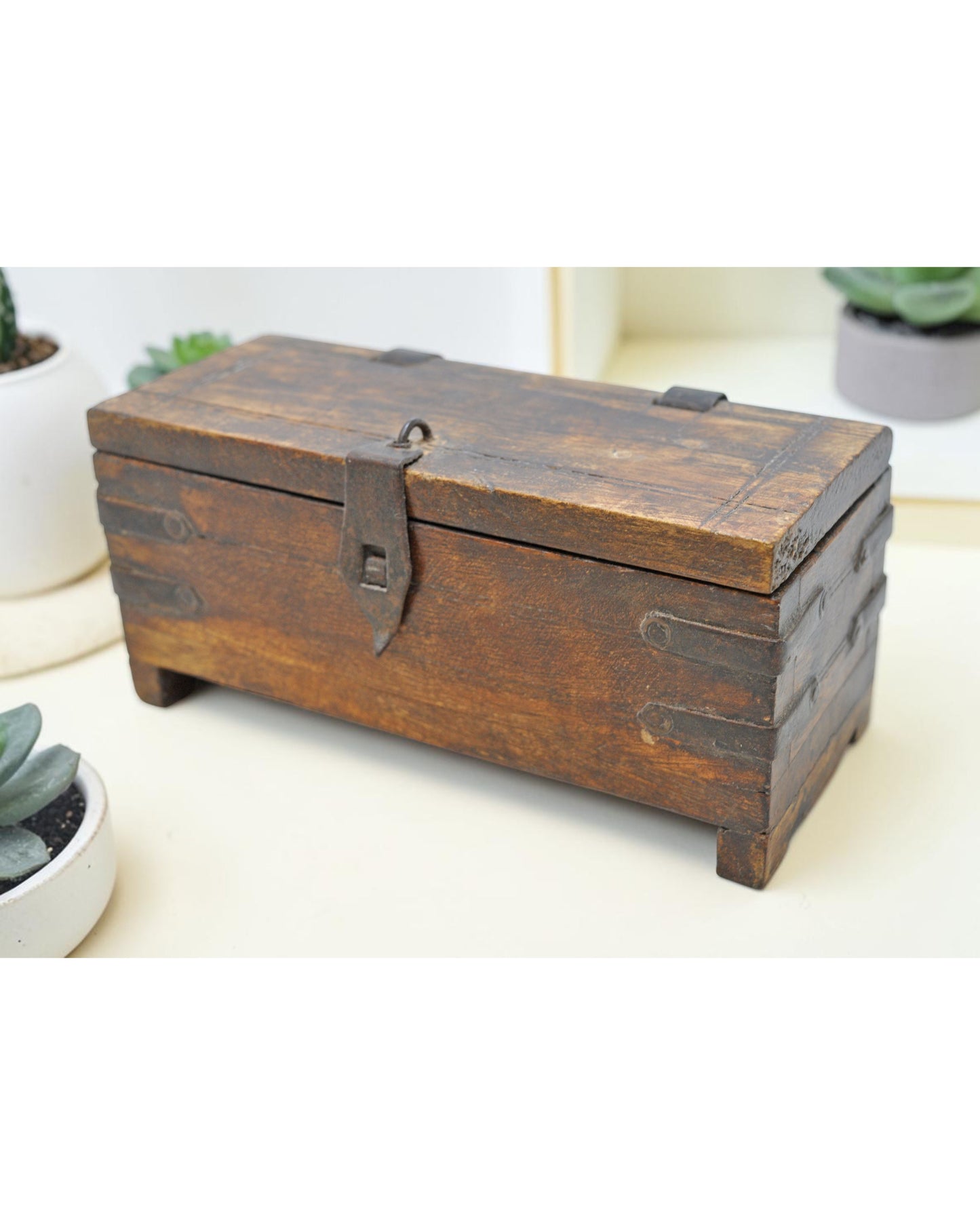 Vintage Wooden Storage Chest Box Original Old Hand Crafted Metal Fitted
