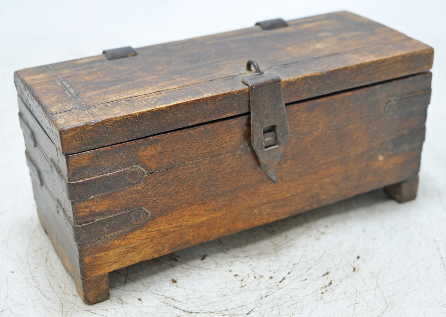 Vintage Wooden Storage Chest Box Original Old Hand Crafted Metal Fitted