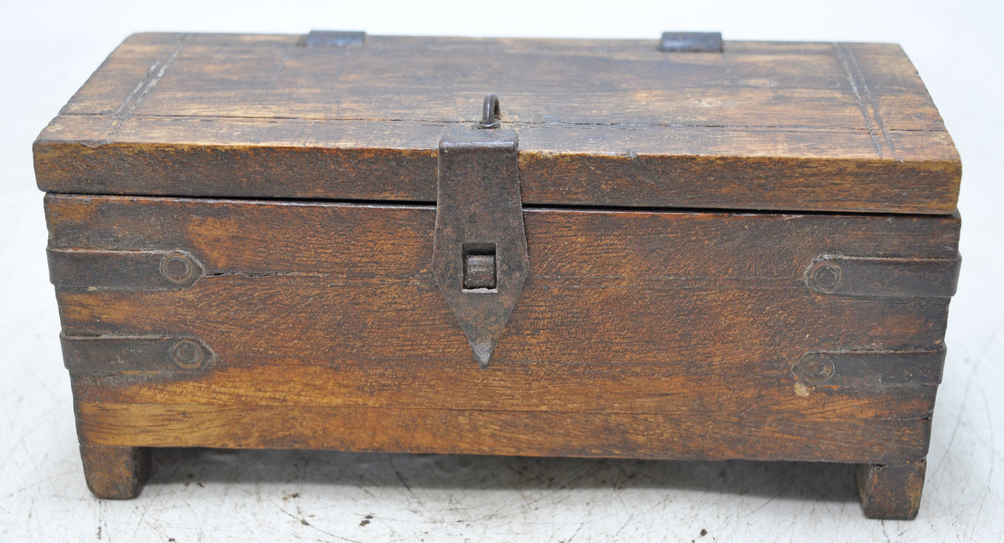 Vintage Wooden Storage Chest Box Original Old Hand Crafted Metal Fitted
