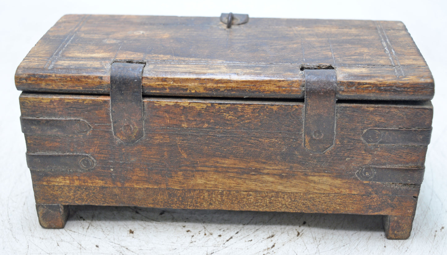 Vintage Wooden Storage Chest Box Original Old Hand Crafted Metal Fitted