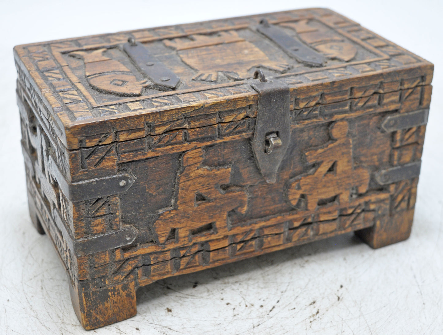Vintage Wooden Storage Box Original Old Hand Crafted Carved