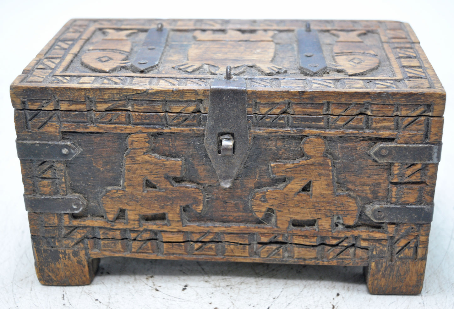 Vintage Wooden Storage Box Original Old Hand Crafted Carved