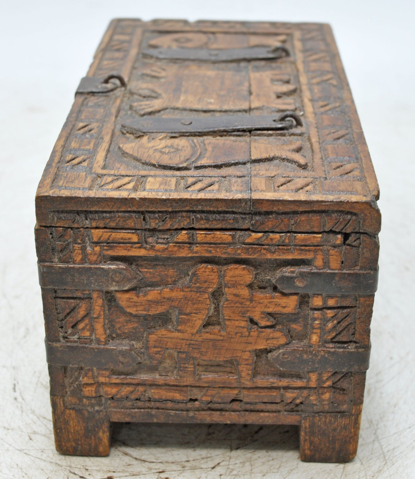 Vintage Wooden Storage Box Original Old Hand Crafted Carved