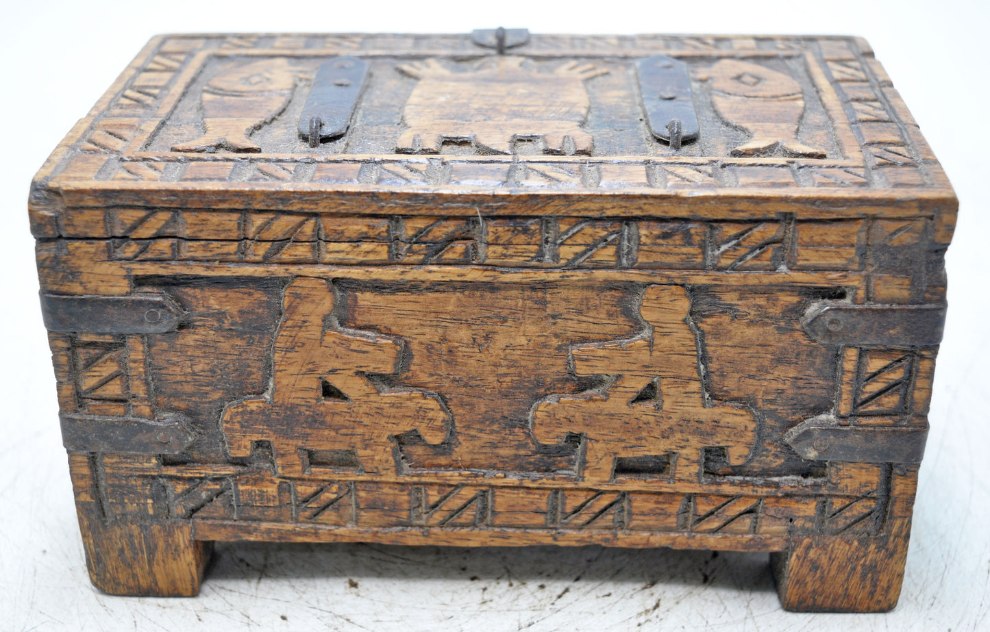 Vintage Wooden Storage Box Original Old Hand Crafted Carved