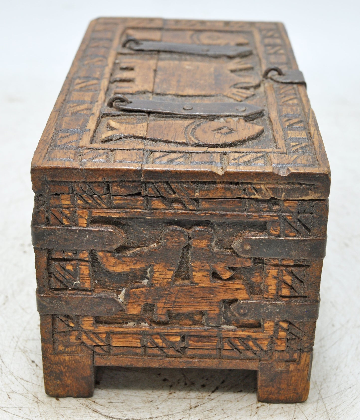 Vintage Wooden Storage Box Original Old Hand Crafted Carved