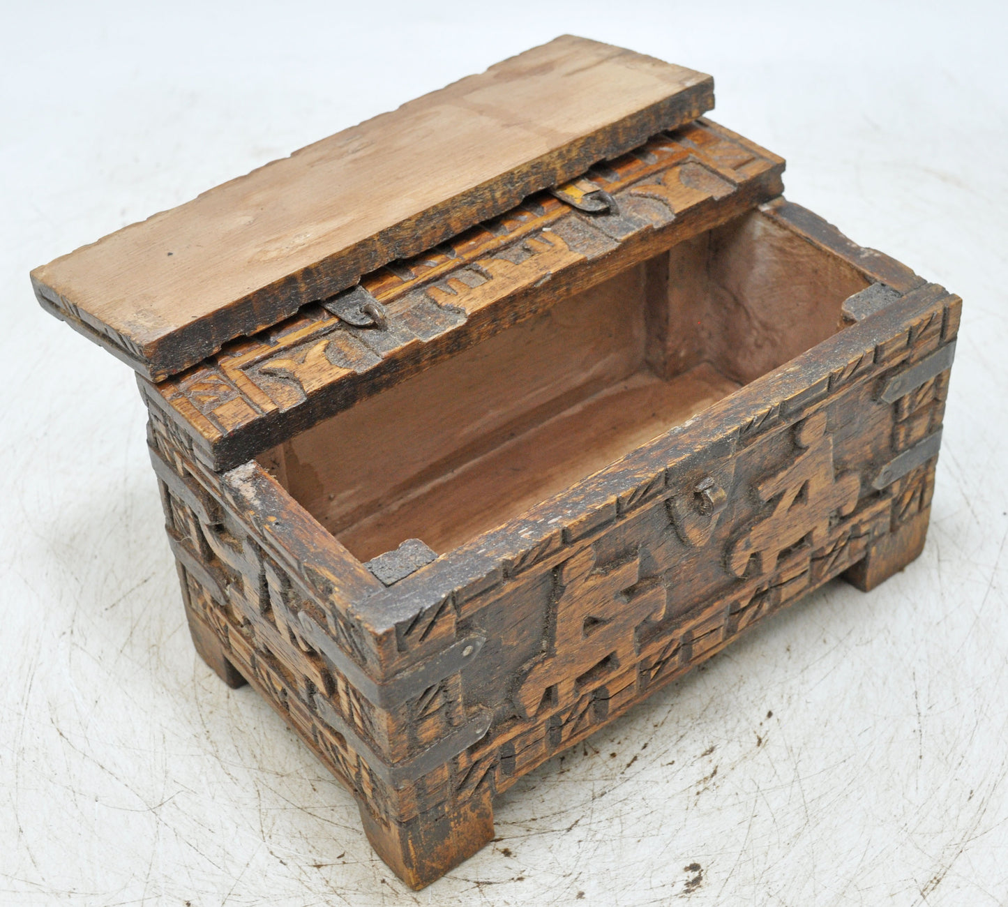 Vintage Wooden Storage Box Original Old Hand Crafted Carved