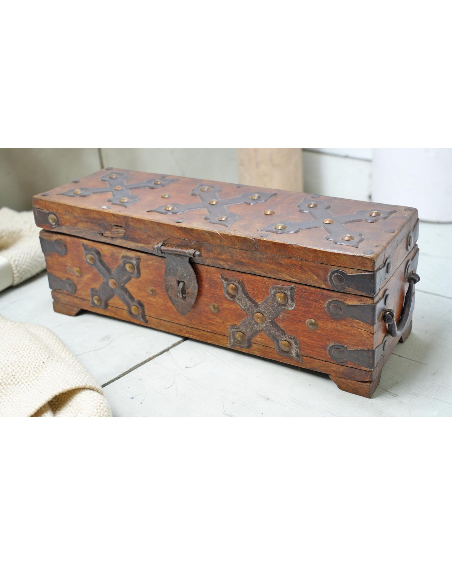 Vintage Wooden Storage Chest Box Original Old Hand Crafted Metal Fitted