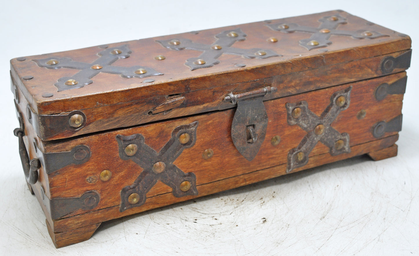 Vintage Wooden Storage Chest Box Original Old Hand Crafted Metal Fitted