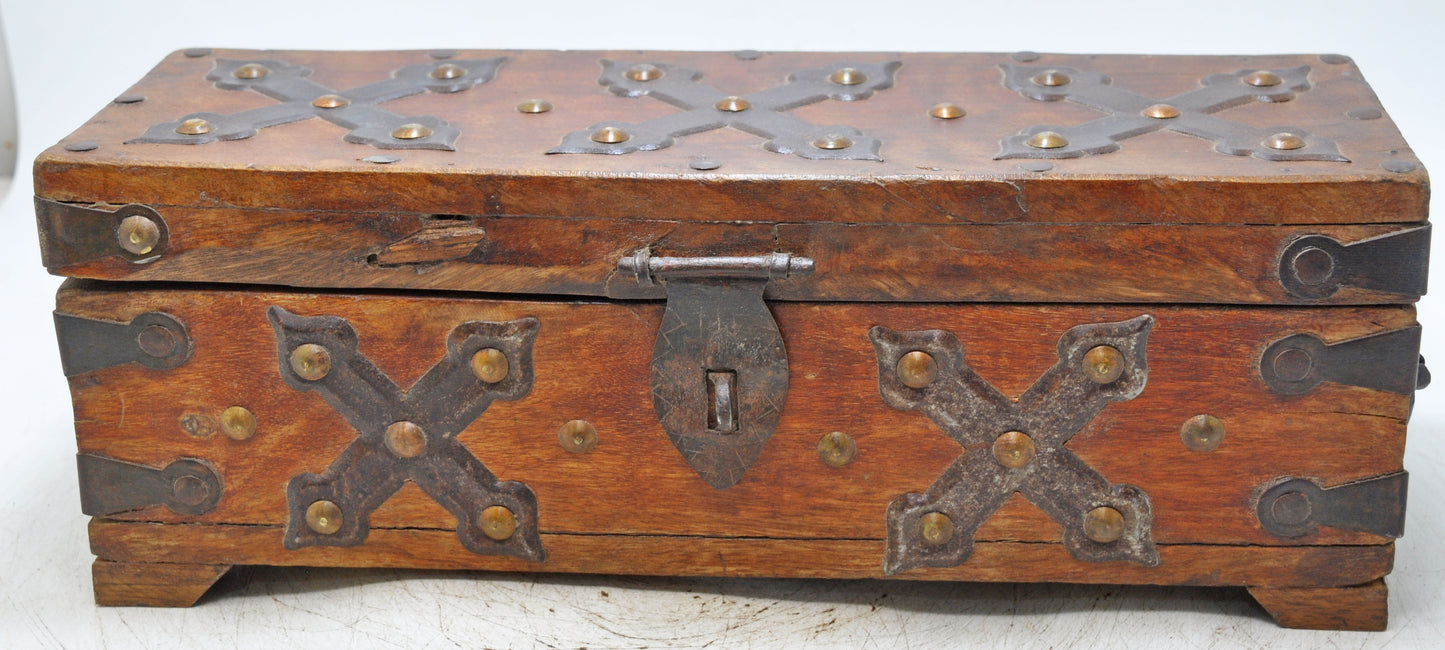 Vintage Wooden Storage Chest Box Original Old Hand Crafted Metal Fitted