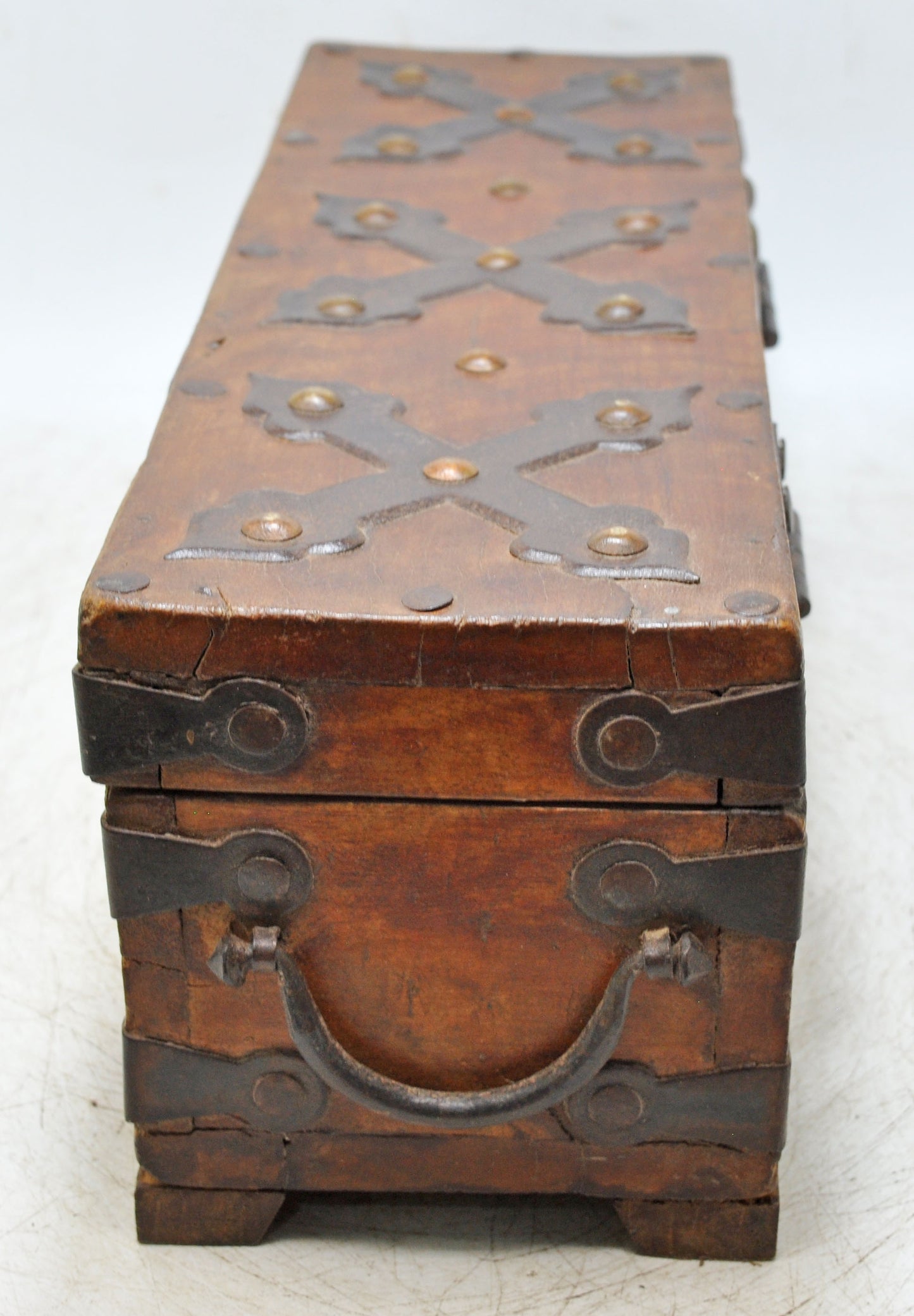 Vintage Wooden Storage Chest Box Original Old Hand Crafted Metal Fitted