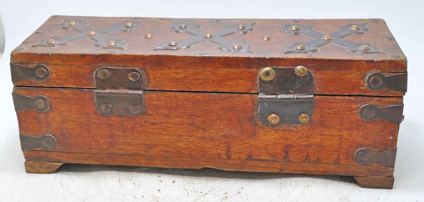 Vintage Wooden Storage Chest Box Original Old Hand Crafted Metal Fitted