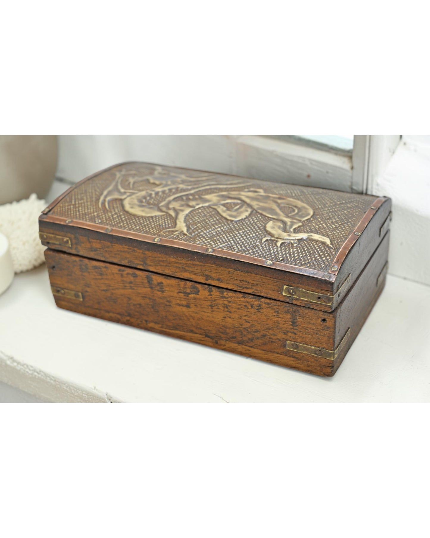 Vintage Wooden Storage Box Original Old Hand Crafted Fine Brass Fitted