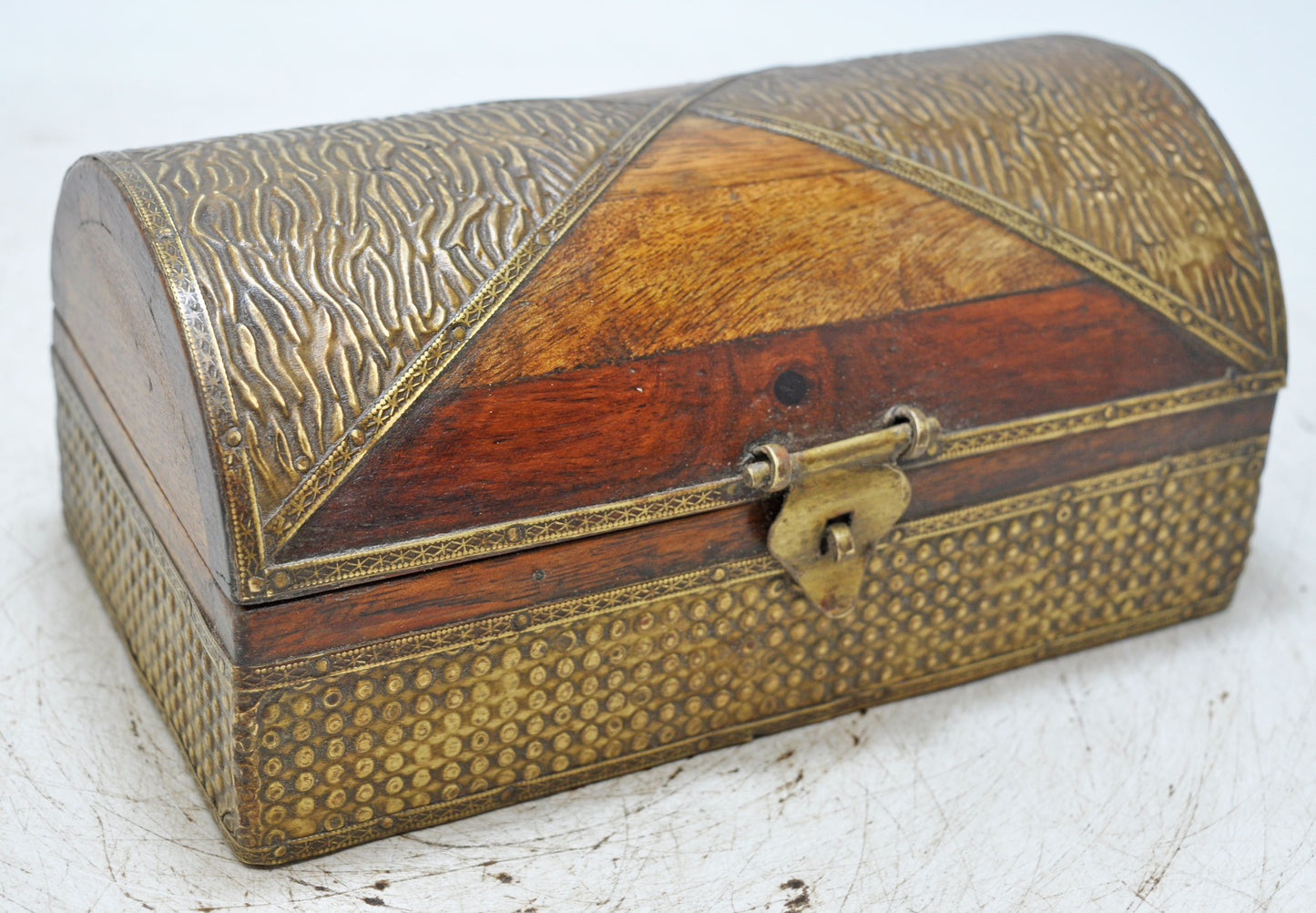Vintage Wooden Storage Box Original Old Hand Crafted Fine Brass Fitted