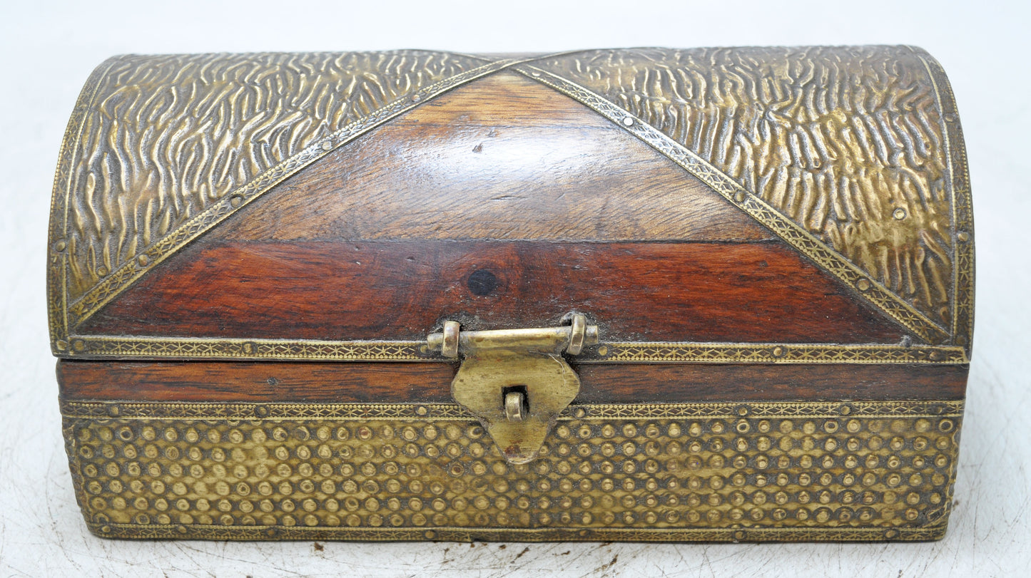 Vintage Wooden Storage Box Original Old Hand Crafted Fine Brass Fitted