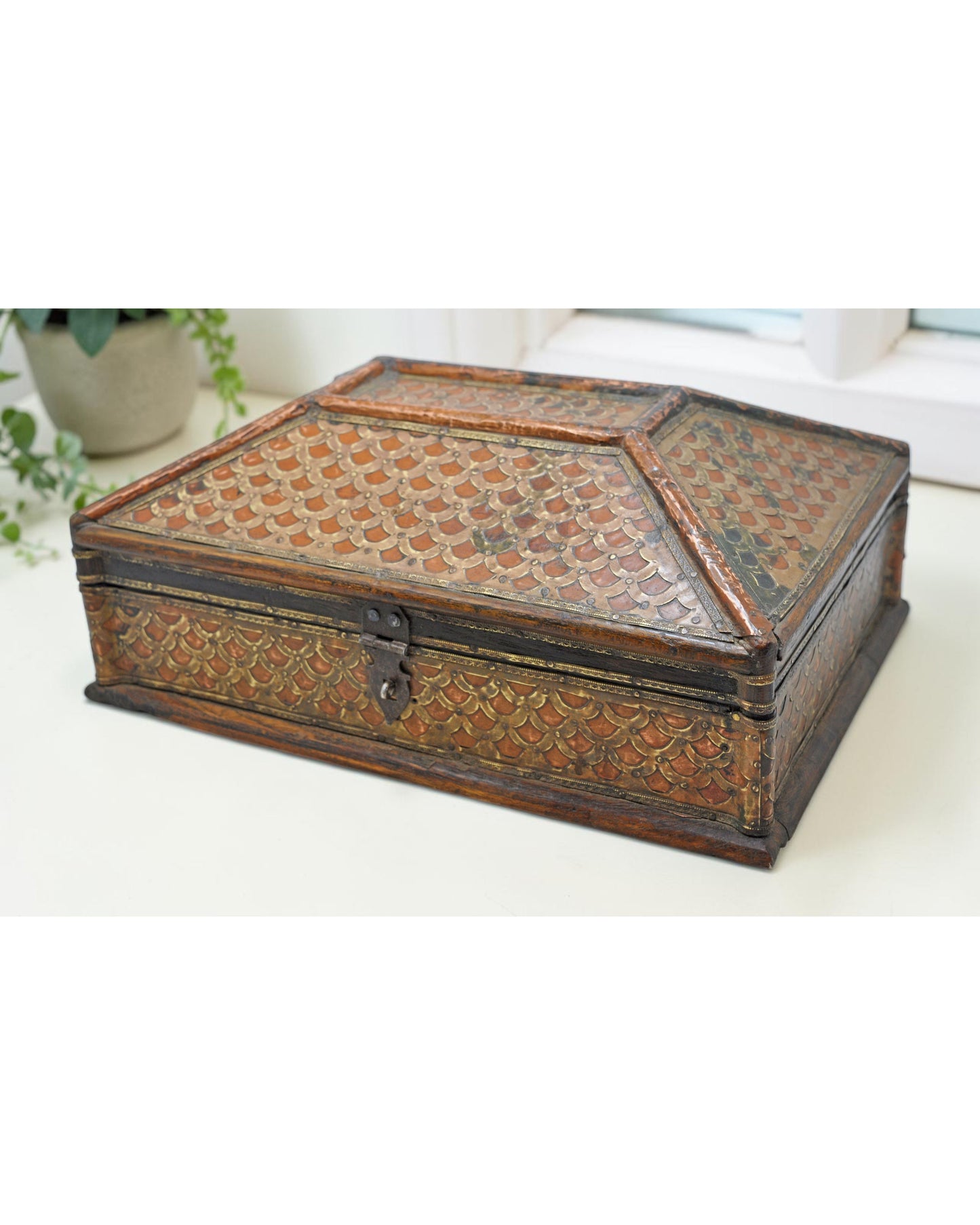 Vintage Wooden Storage Box Original Old Hand Crafted Fine Brass Fitted