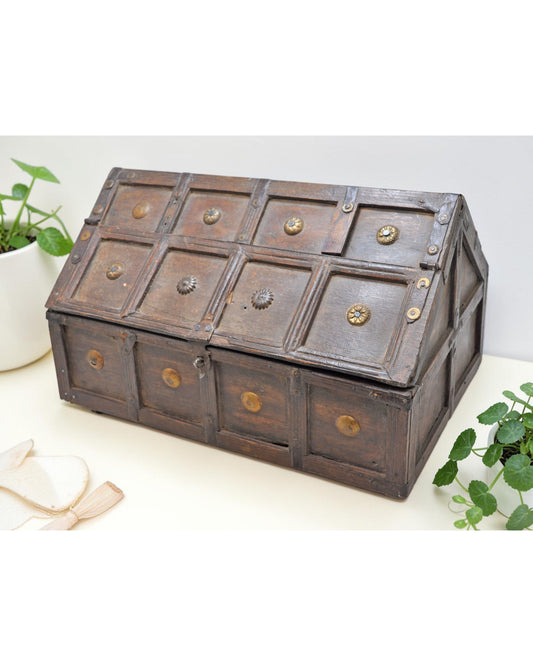 Vintage Wooden Large Dome Shaped Storage Box Original Old Hand Crafted