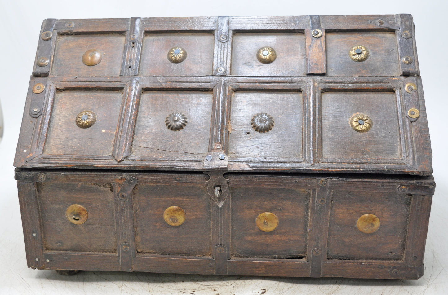 Vintage Wooden Large Dome Shaped Storage Box Original Old Hand Crafted