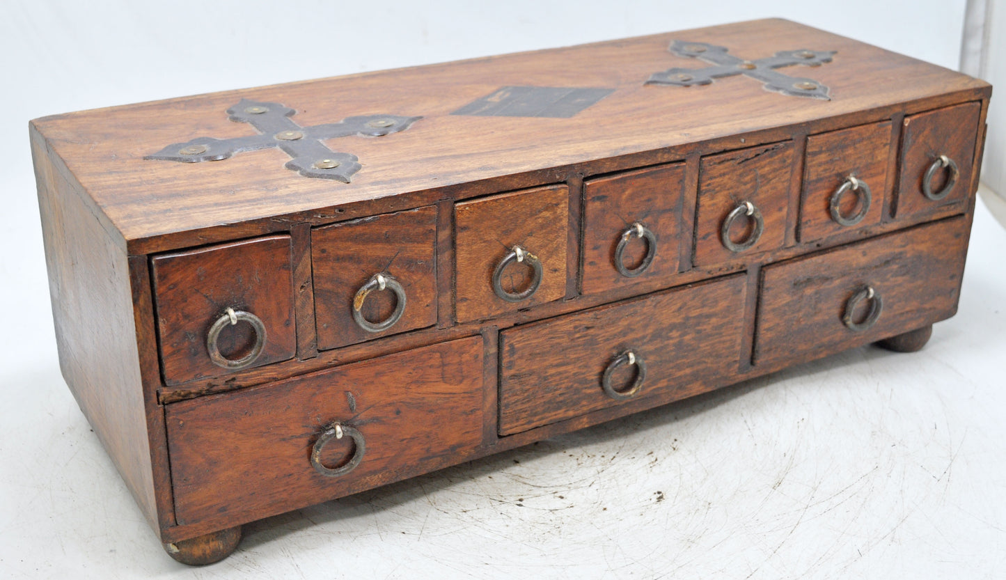 Vintage Wooden 10 Drawers Jewelery Storage Box Original Old Hand Crafted