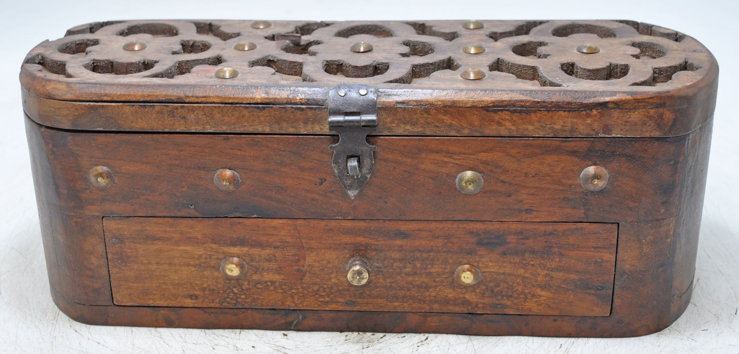Vintage Wooden Oval Storage Box Original Old Hand Crafted Carved