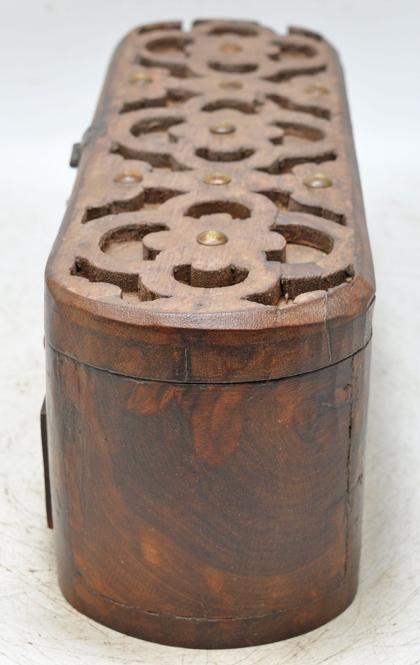 Vintage Wooden Oval Storage Box Original Old Hand Crafted Carved