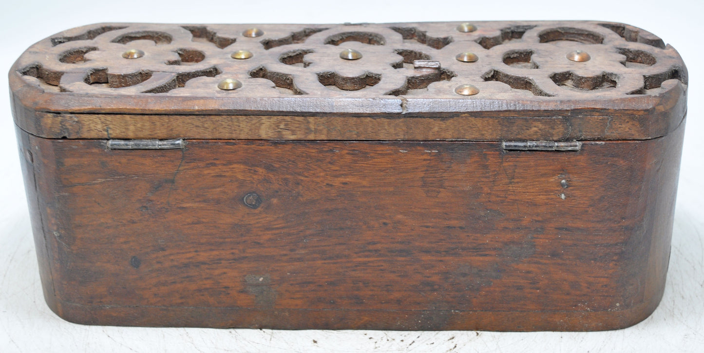 Vintage Wooden Oval Storage Box Original Old Hand Crafted Carved