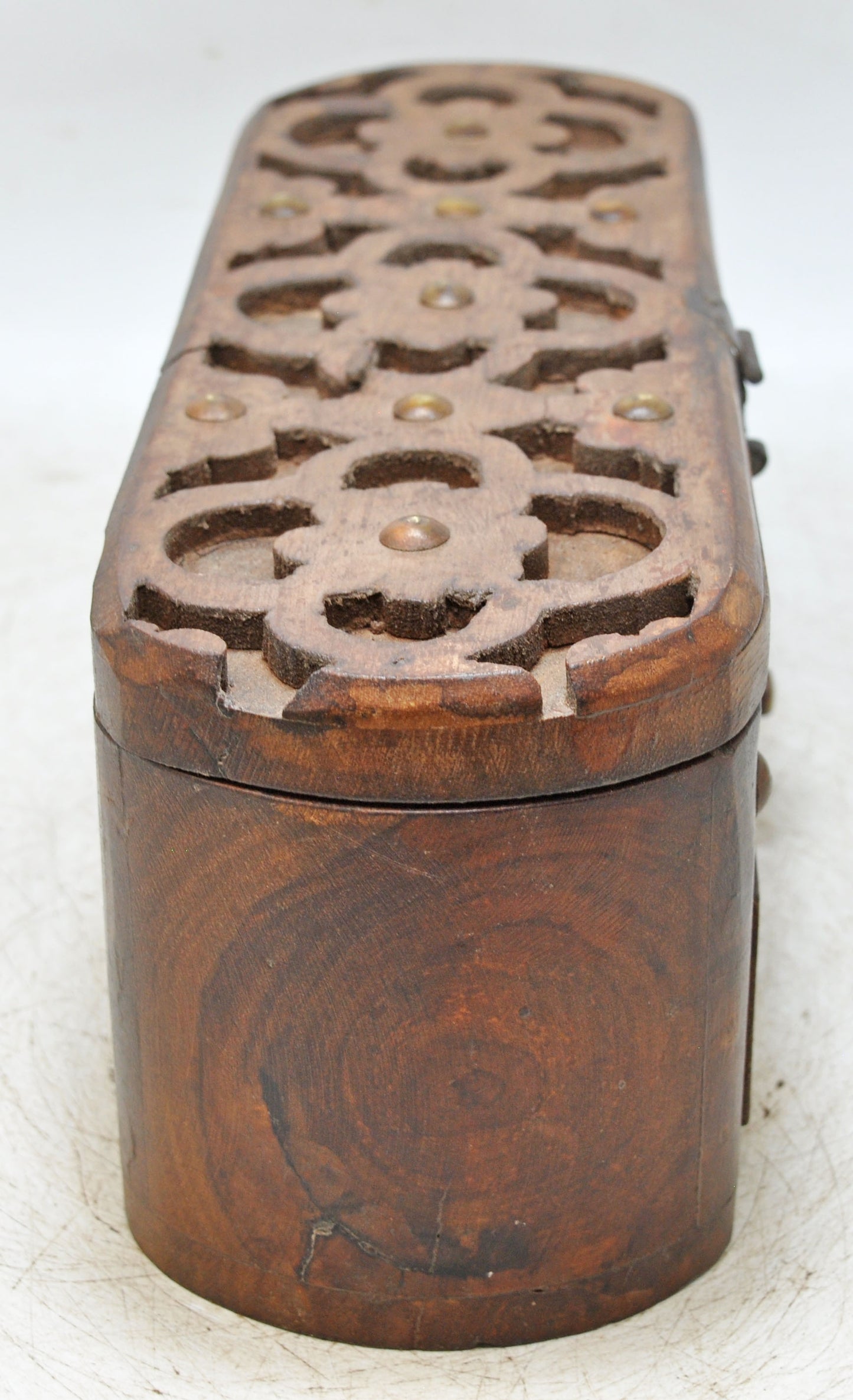 Vintage Wooden Oval Storage Box Original Old Hand Crafted Carved