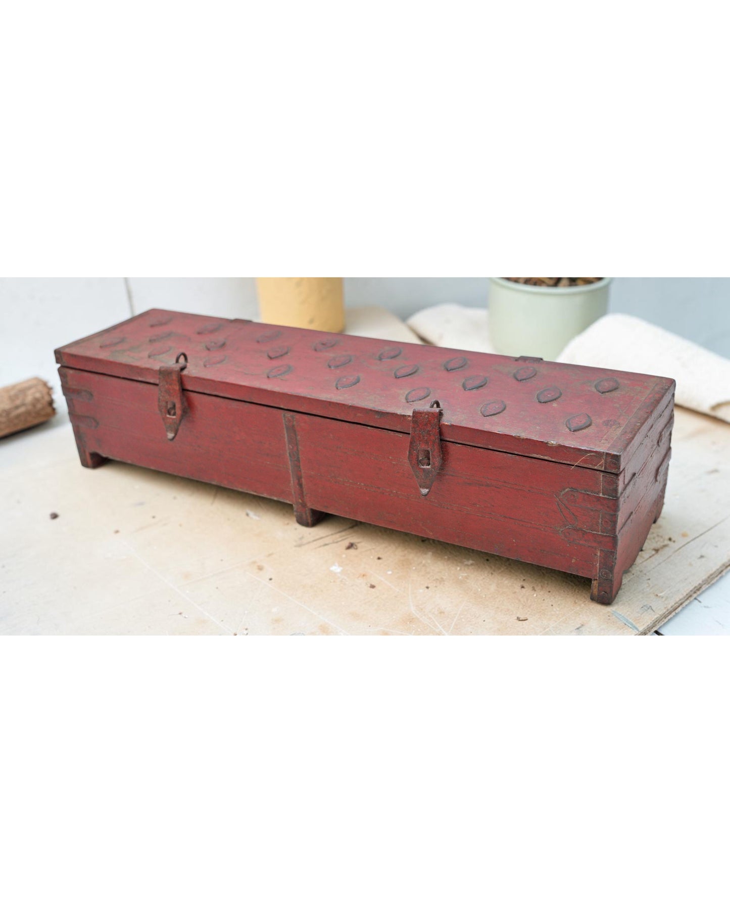 Vintage Wooden Long Pencil Stationary Box Original Old Hand Crafted
