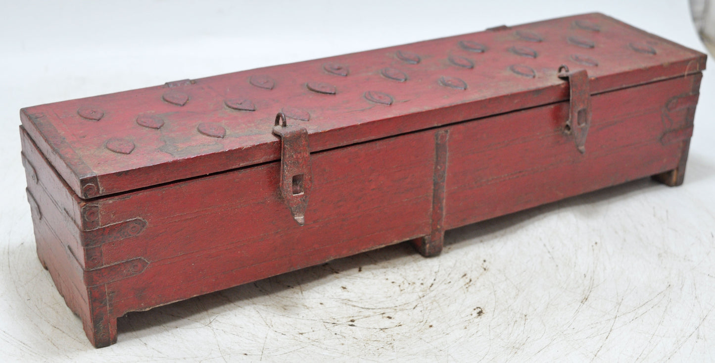Vintage Wooden Long Pencil Stationary Box Original Old Hand Crafted