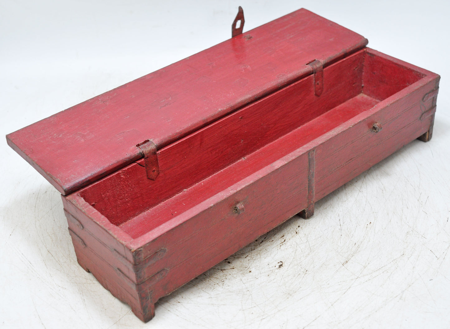 Vintage Wooden Long Pencil Stationary Box Original Old Hand Crafted