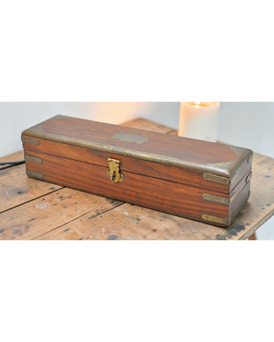 Vintage Wooden Long Pencil Stationary Box Original Old Brass Fitted