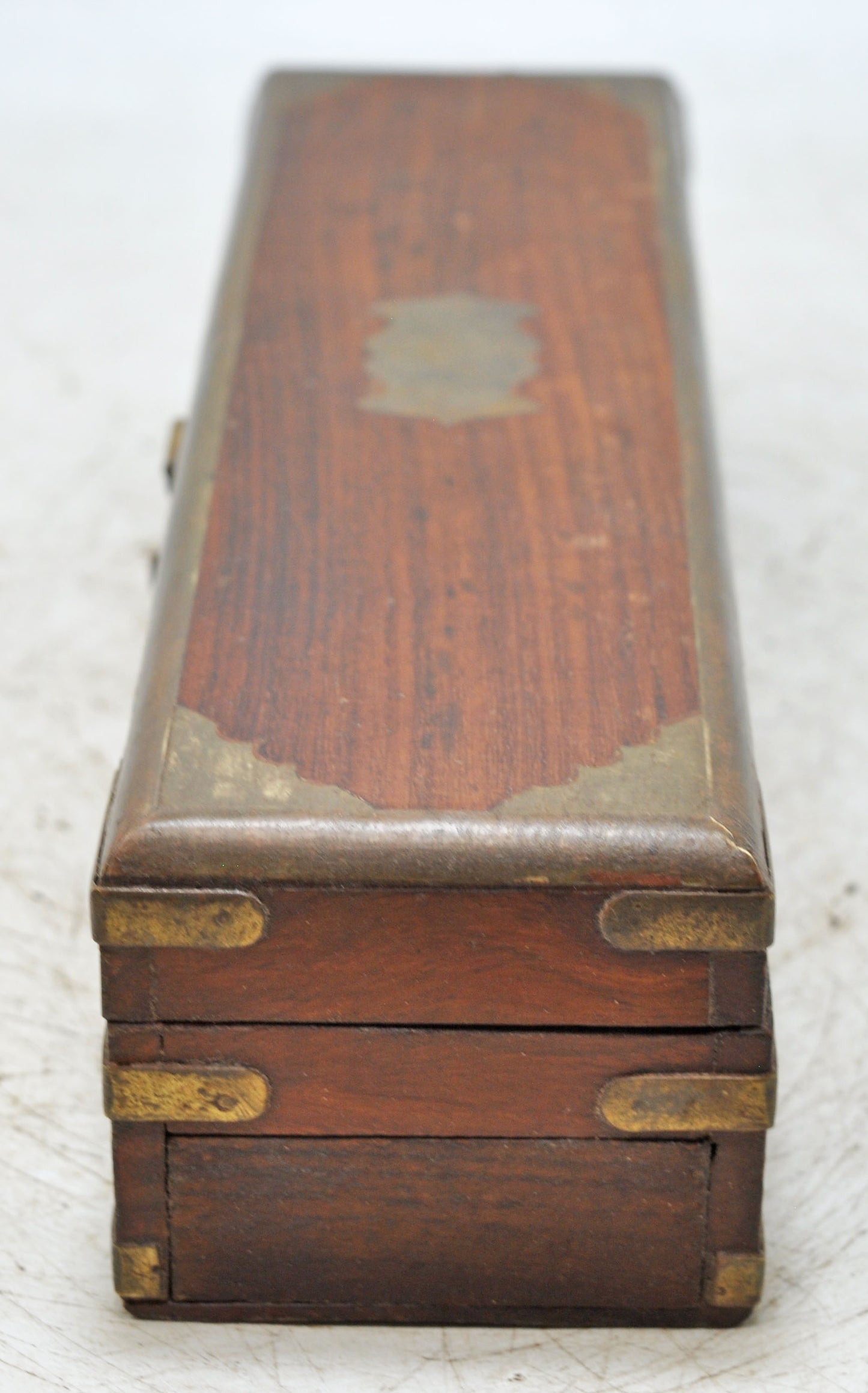 Vintage Wooden Long Pencil Stationary Box Original Old Brass Fitted