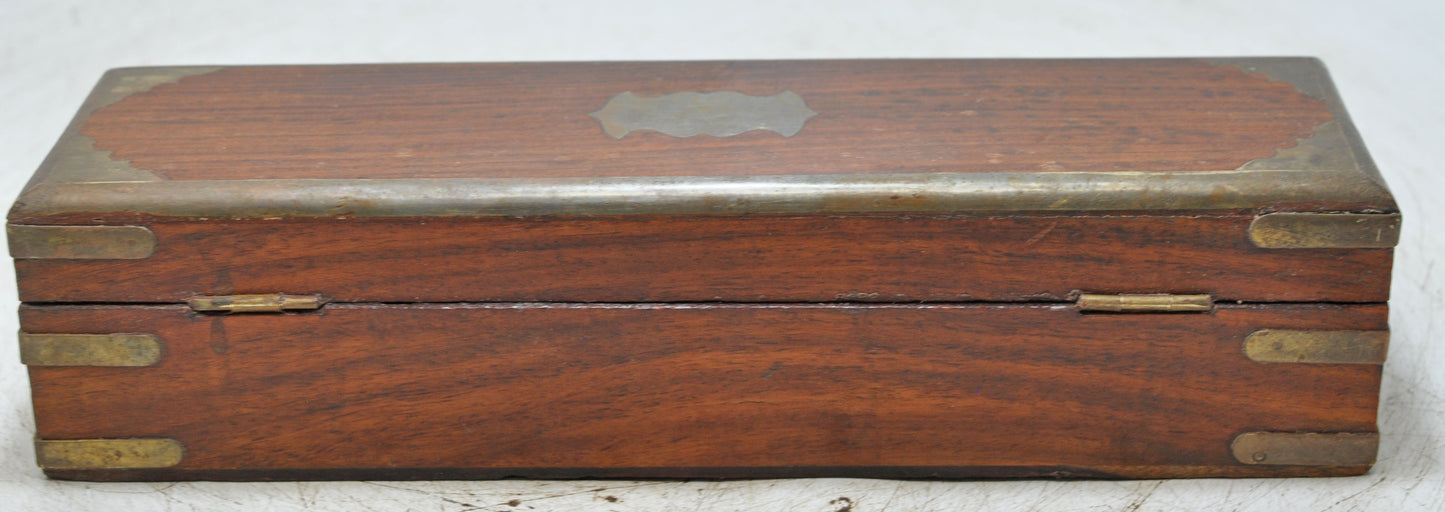 Vintage Wooden Long Pencil Stationary Box Original Old Brass Fitted