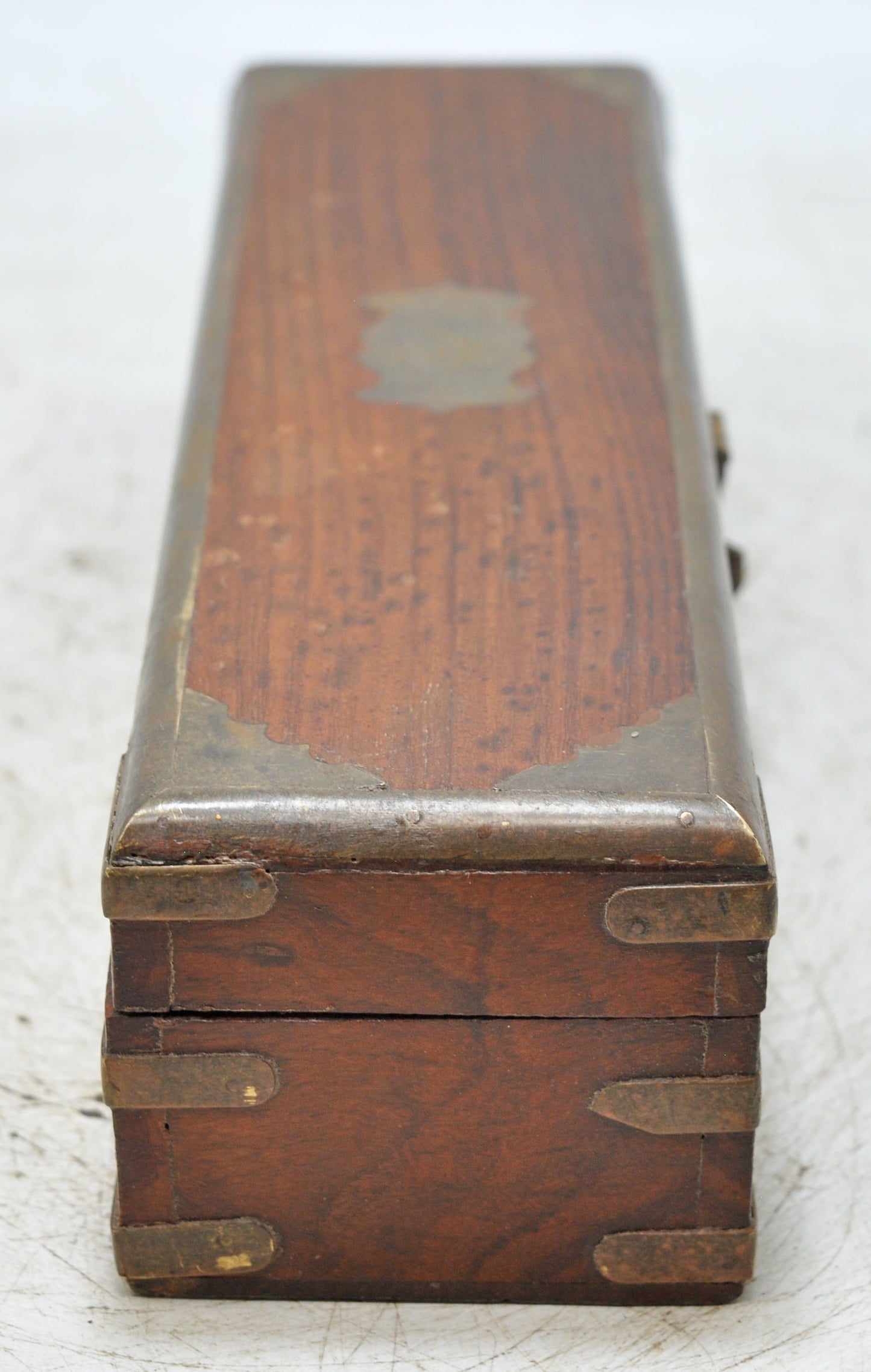 Vintage Wooden Long Pencil Stationary Box Original Old Brass Fitted