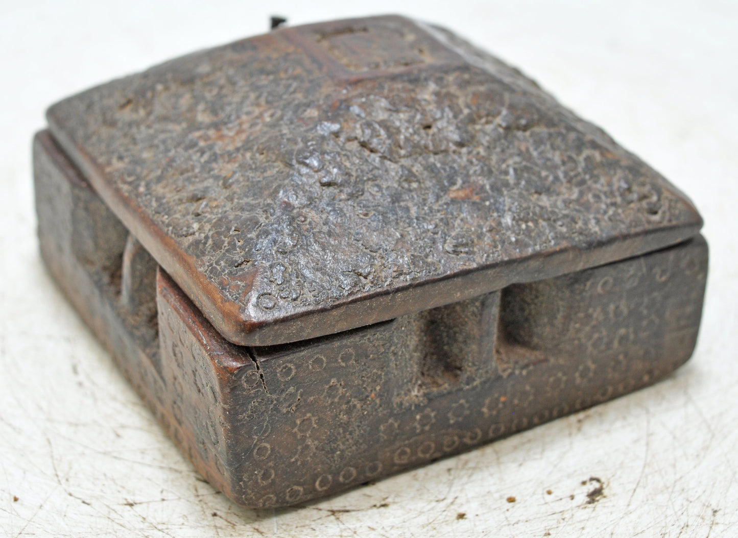 Antique Wooden Kitchenware Spice Box Original Old Hand Carved