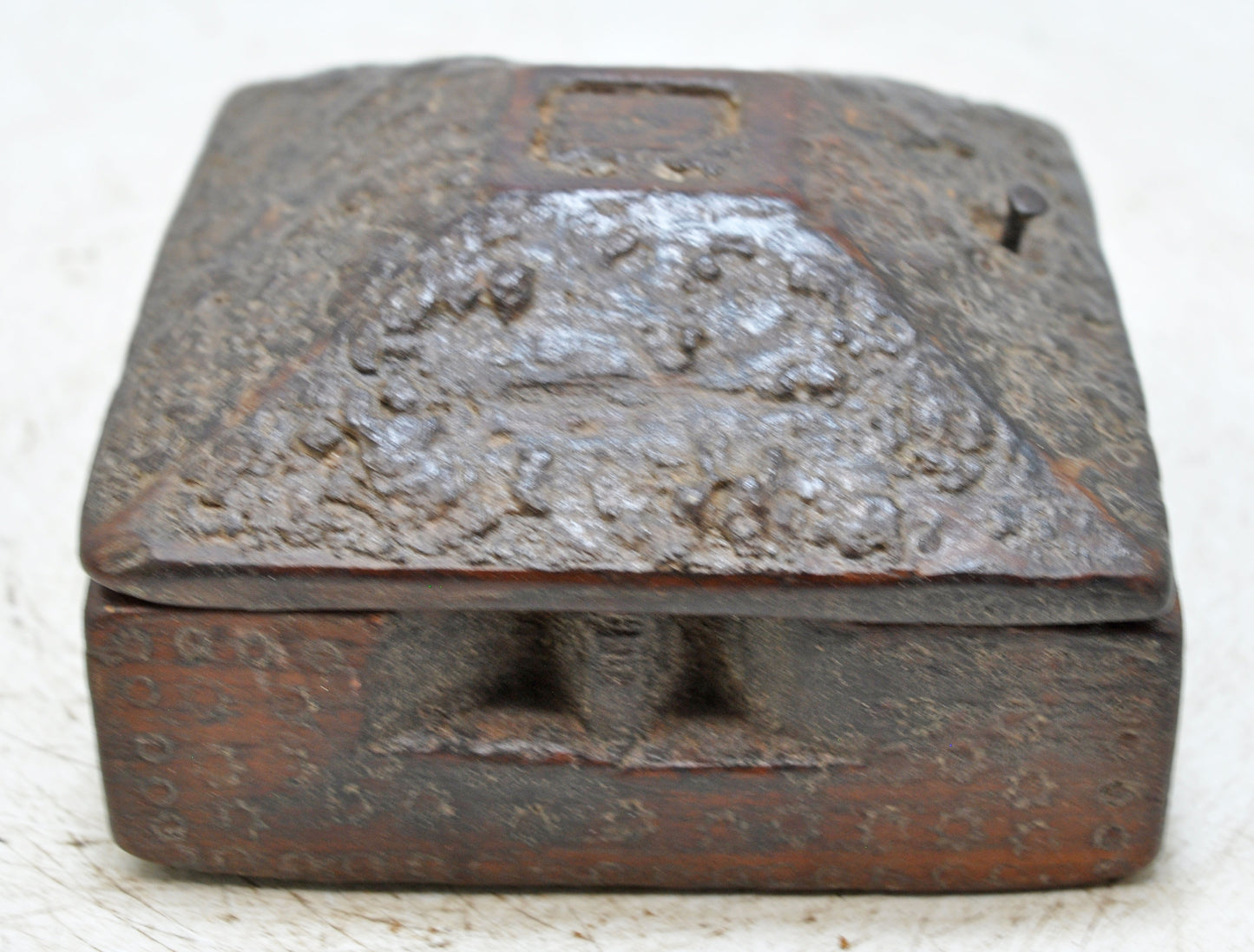 Antique Wooden Kitchenware Spice Box Original Old Hand Carved