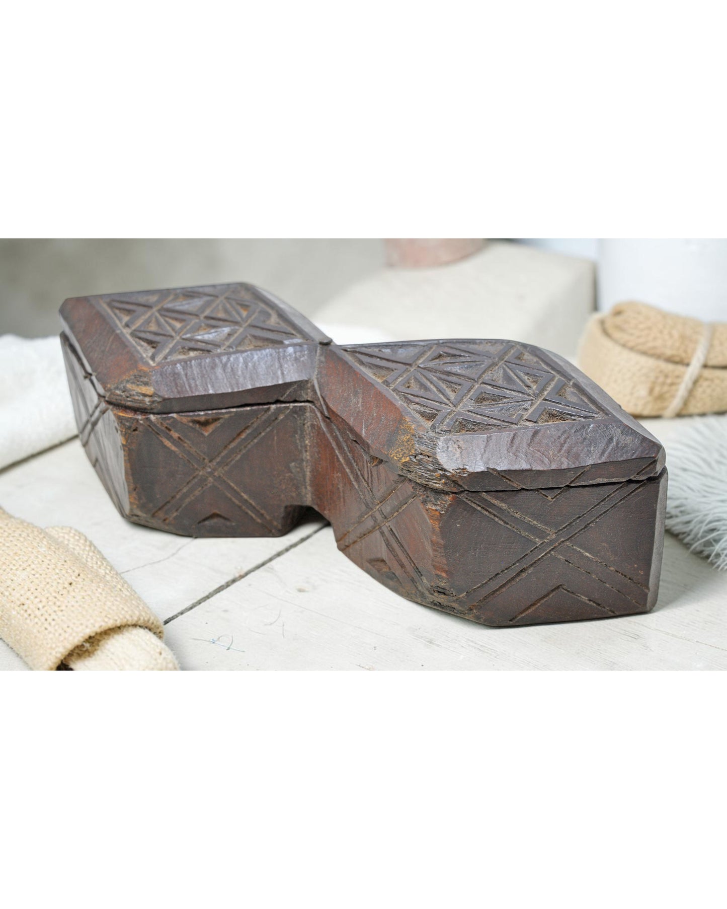 Antique Wooden Kitchenware Spice Box Original Old Hand Carved