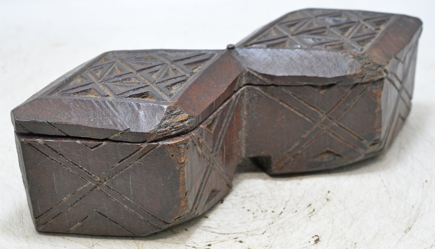 Antique Wooden Kitchenware Spice Box Original Old Hand Carved