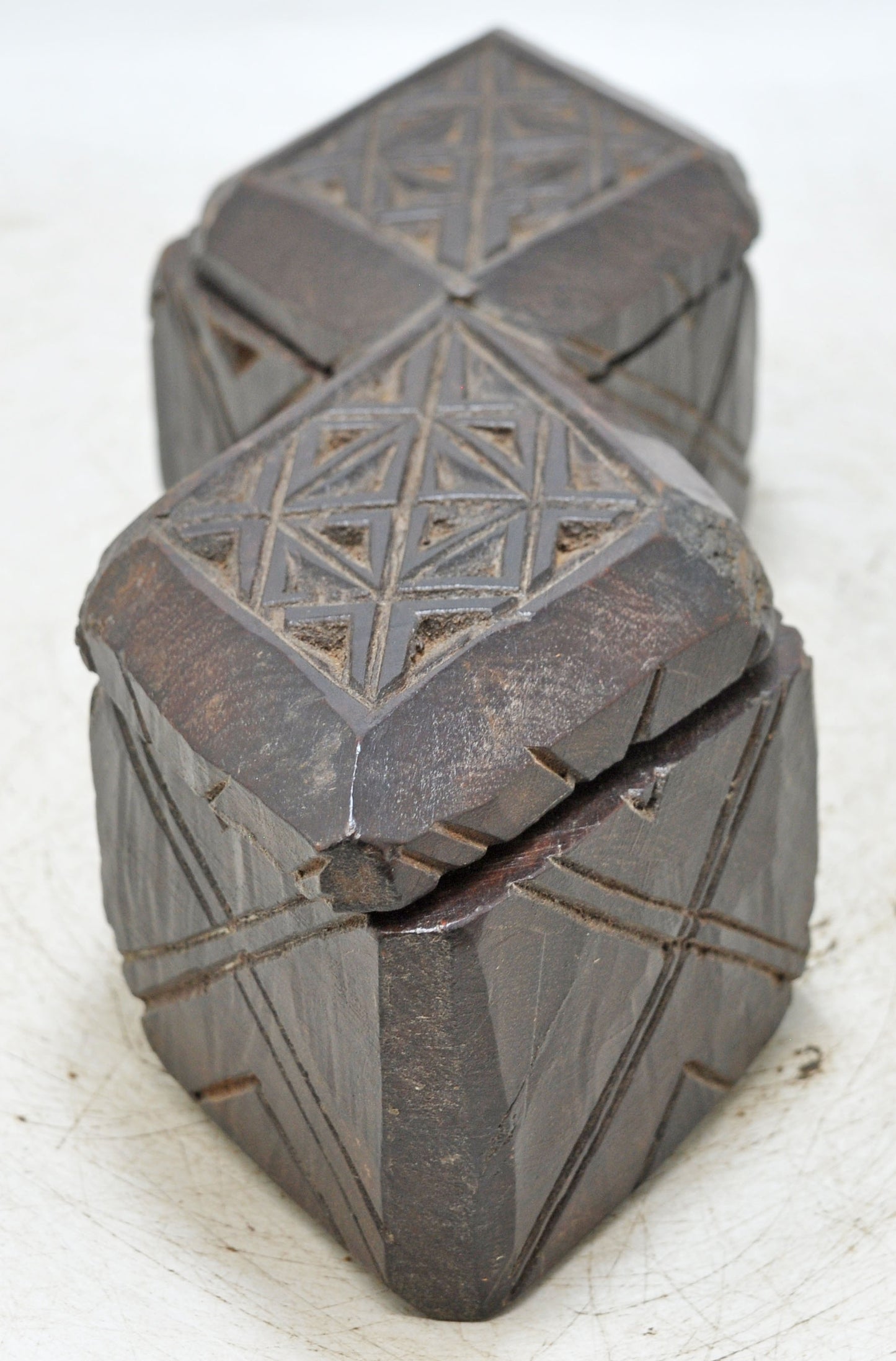 Antique Wooden Kitchenware Spice Box Original Old Hand Carved