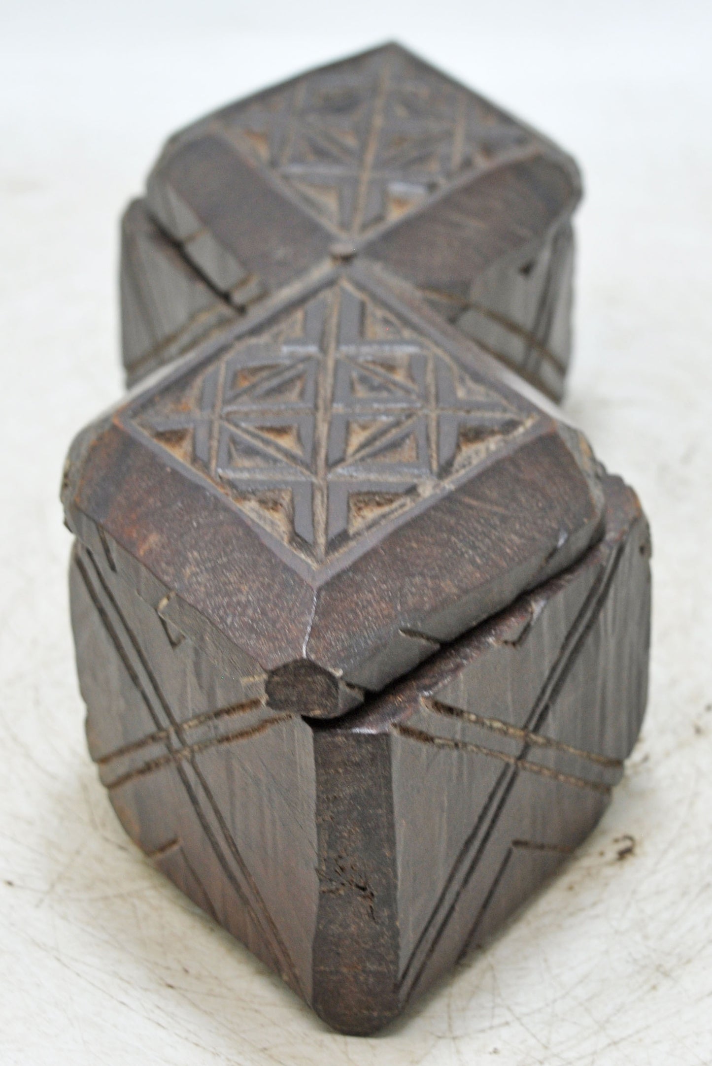 Antique Wooden Kitchenware Spice Box Original Old Hand Carved