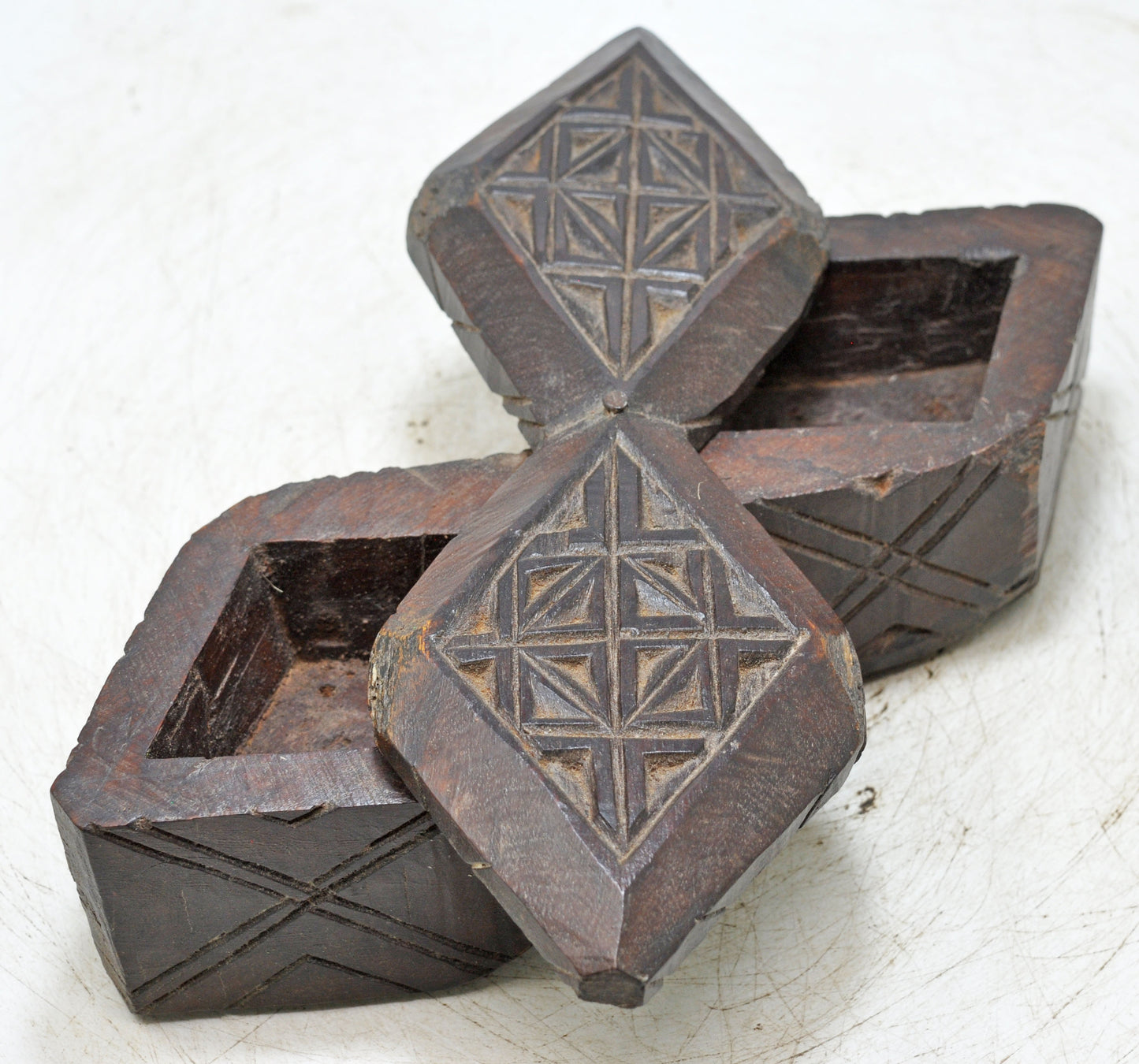 Antique Wooden Kitchenware Spice Box Original Old Hand Carved
